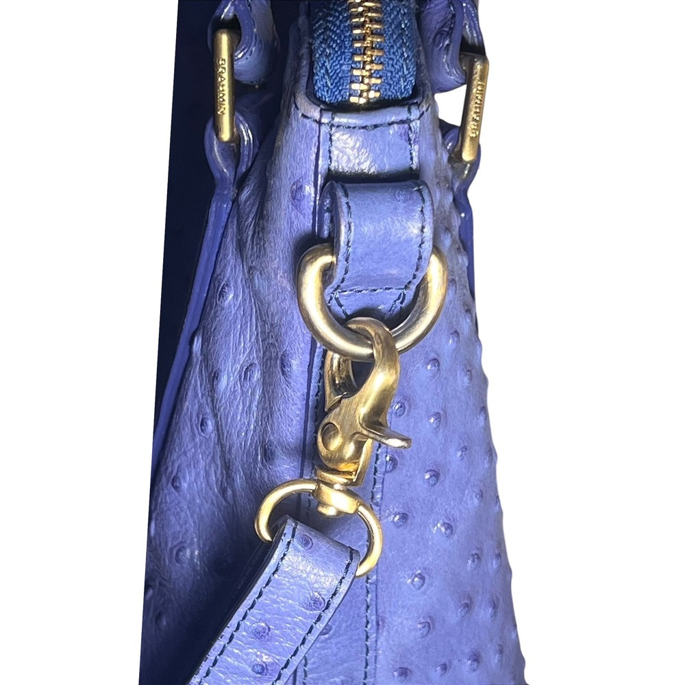 Brahmin Norah Hobo Blue Ostrich Embossed Leather Crossbody Bag Gold Hardware - Picture 6 of 16